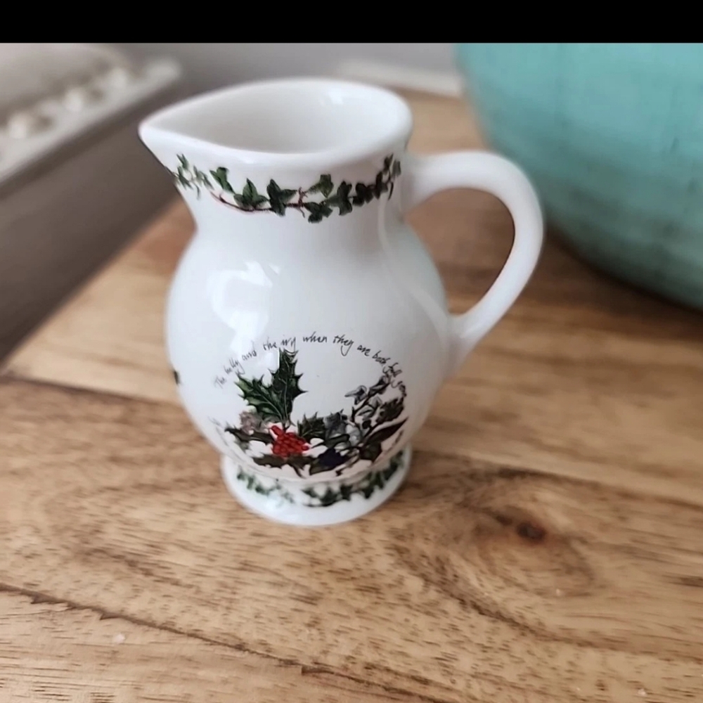 Portmeirion The Holly And The Ivy Christmas Ornament Porcelain Pitcher 3”